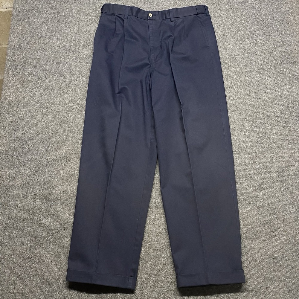 Vintage M. Gordon Pants Mens 36x30 Navy Pleated Chino Dress Trousers Classic